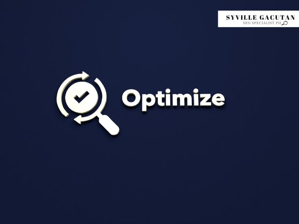Word "Optimize" with magnifying glass and checkmark icon.