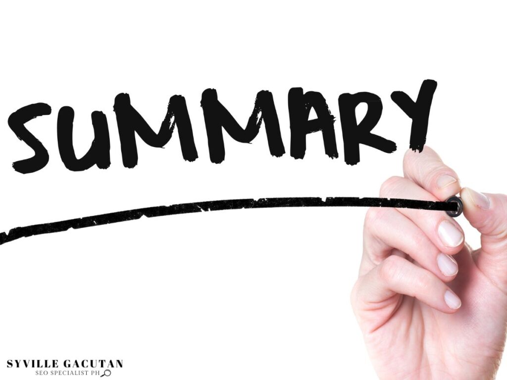 Hand writing the word "SUMMARY" with a black marker on a white background.