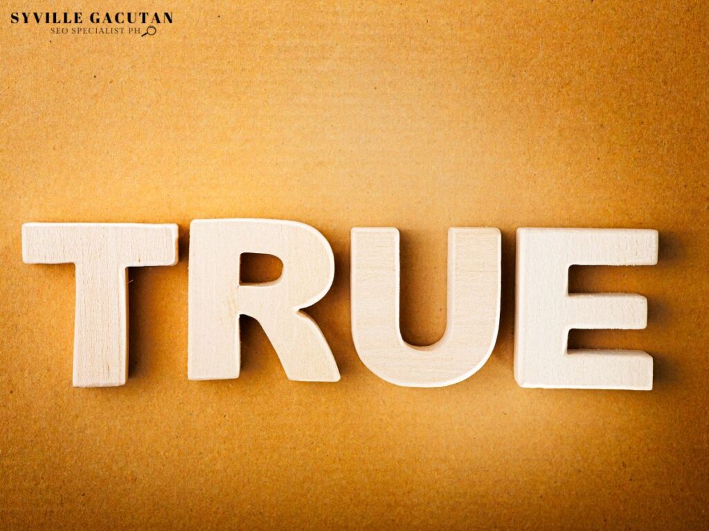 The word "TRUE" against a brown background.