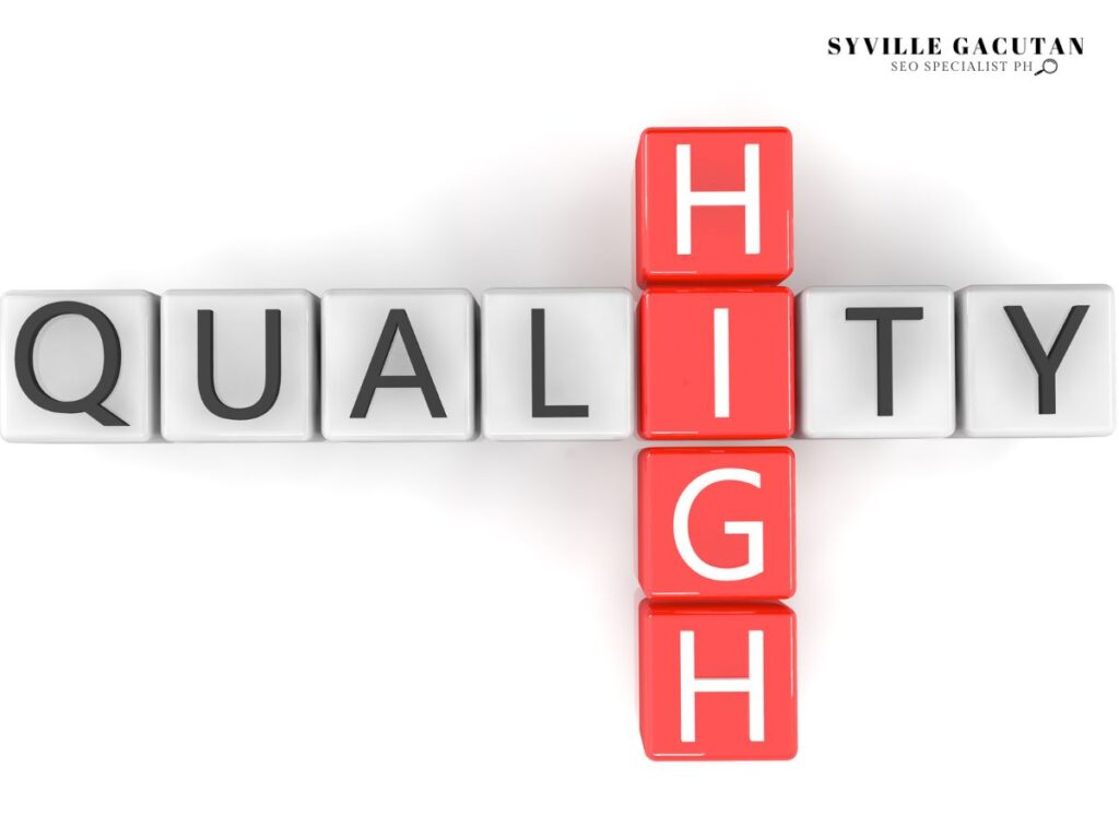 A cross word of blocks that reads "HIGH QUALITY"