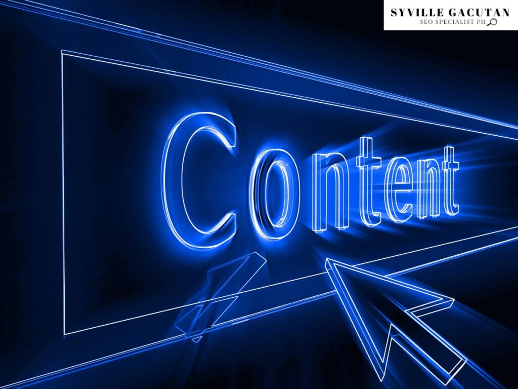 Neon "Content" sign with an arrow cursor.