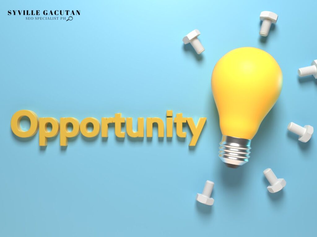 The word "Opportunity" next to a 3D lightbulb.