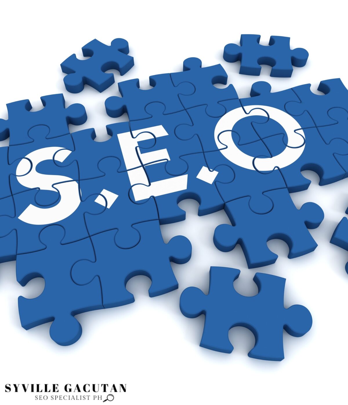 Blue puzzle pieces forming the word "SEO."