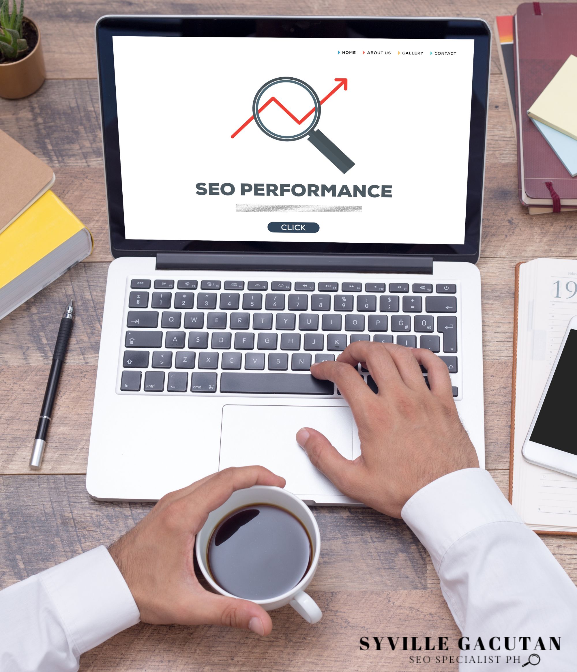 Laptop with SEO performance page.