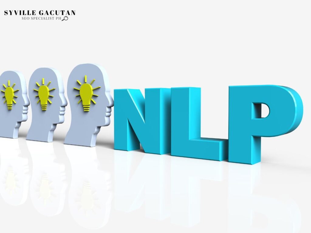 A 3D illustration of three head figures with lightbulb and the word "NLP"