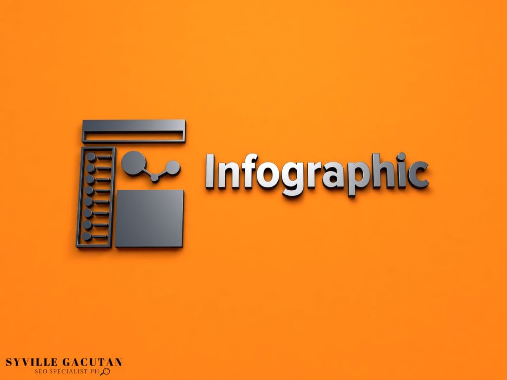 The word infographic against the orage background.