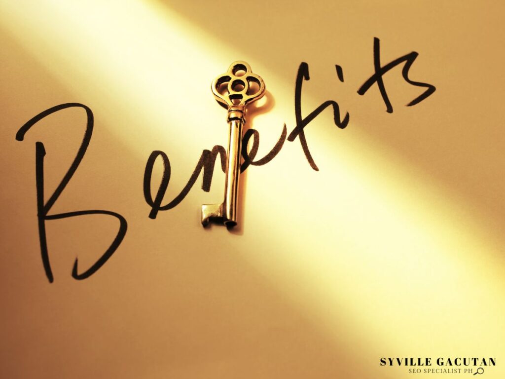 The word "Benefits" with a golden key.