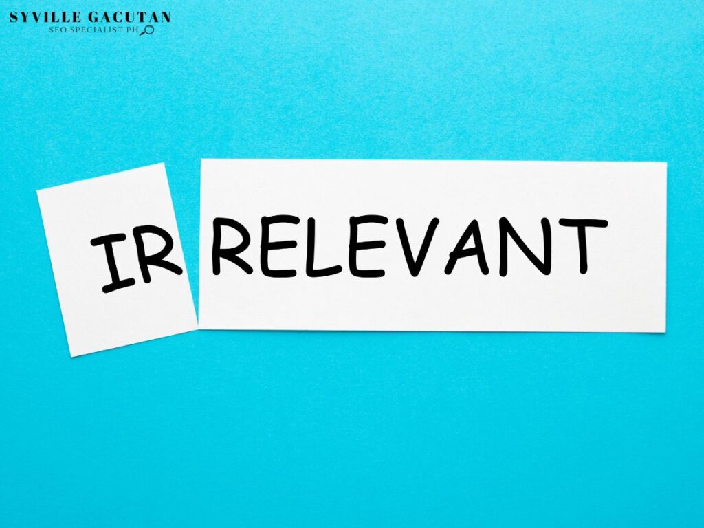 The word "IRRELEVANT" split into "IR" and "RELEVANT" on a blue background.