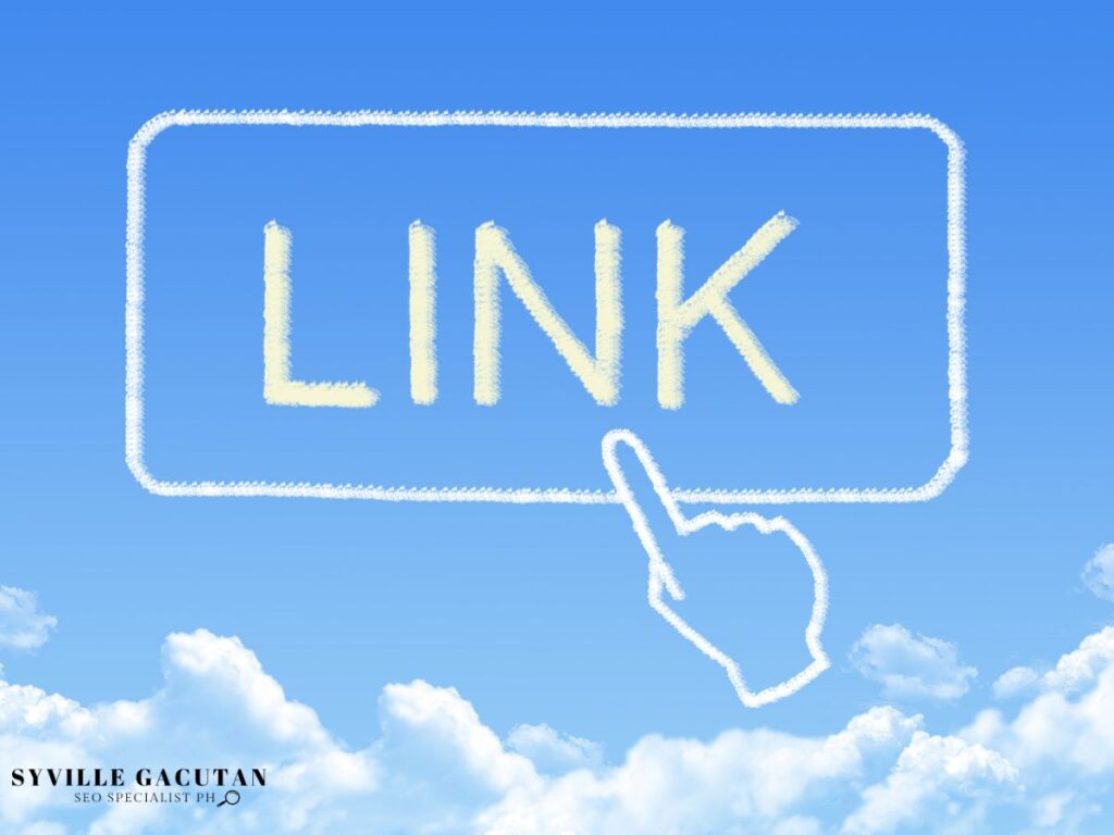 A "Link" word drawn in clouds with a hand cursor pointing at it.