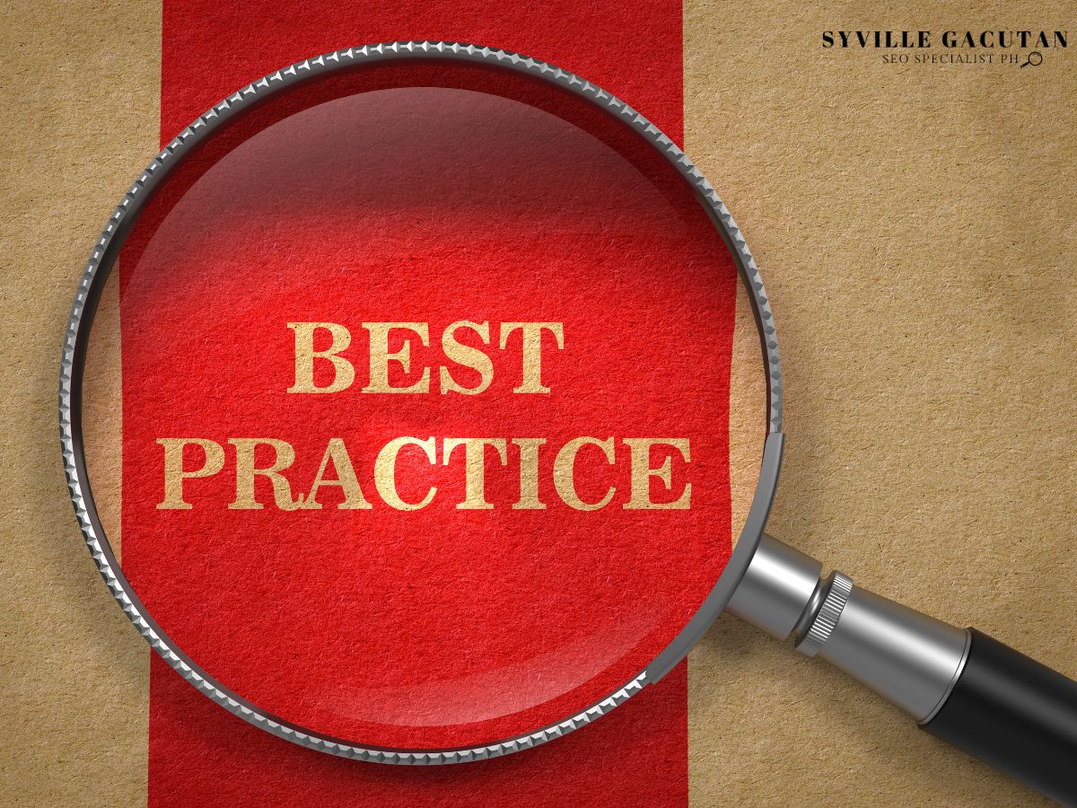 Magnifying glass over the text "BEST PRACTICE" on a red background.