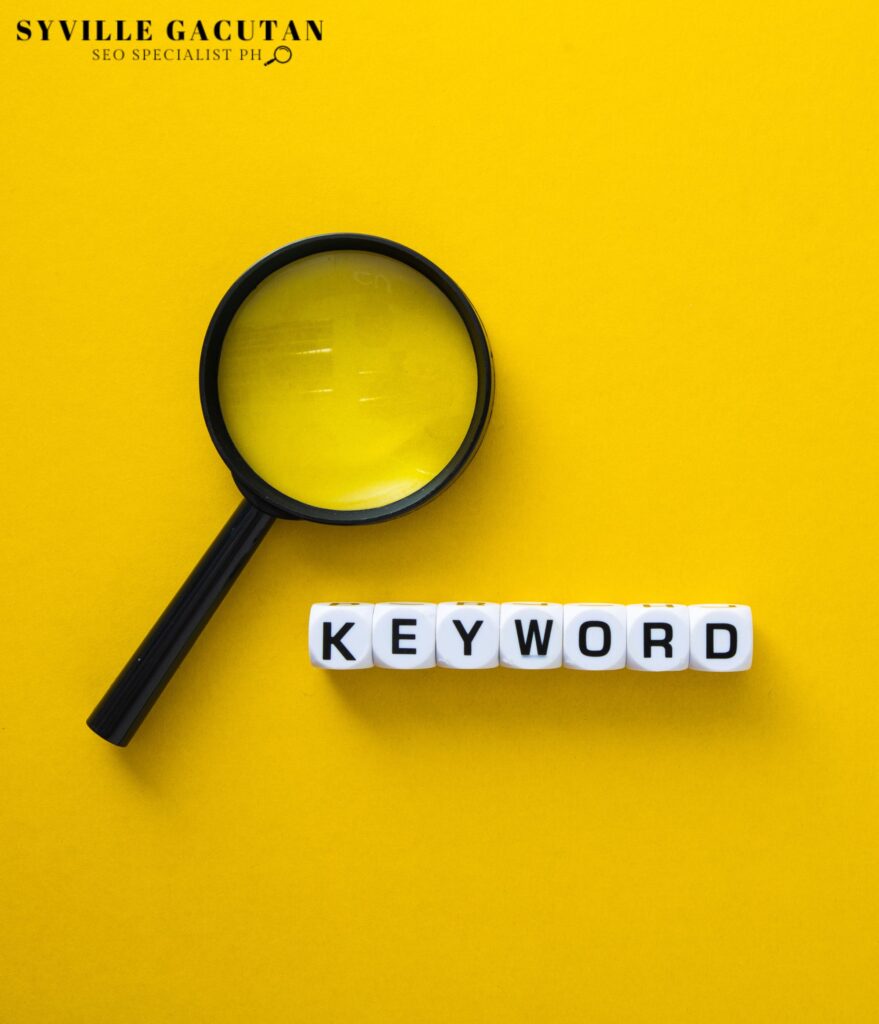 Magnifying glass and "KEYWORD" on a yellow background.