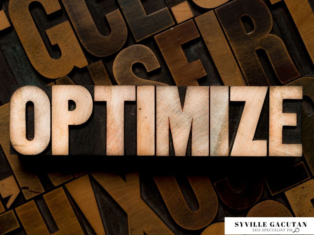 "OPTIMIZE" in bold wooden block letters over a textured background.