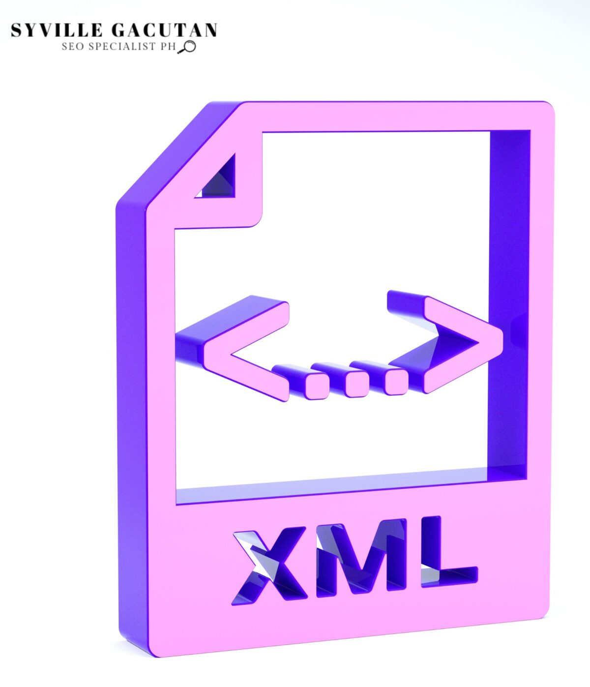 A 3D rendering of an XML file icon.