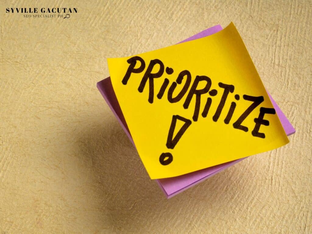 Sticky notes with "PRIORITIZE!" written on top.