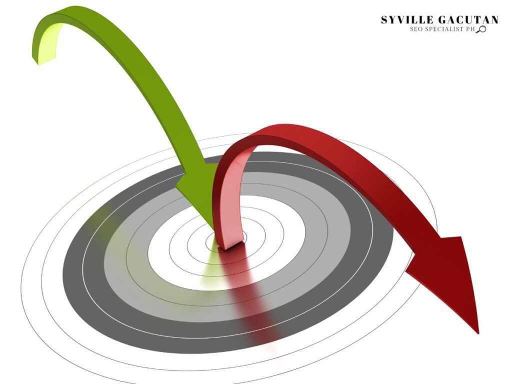 Red and green arrows pointing downward over a target.
