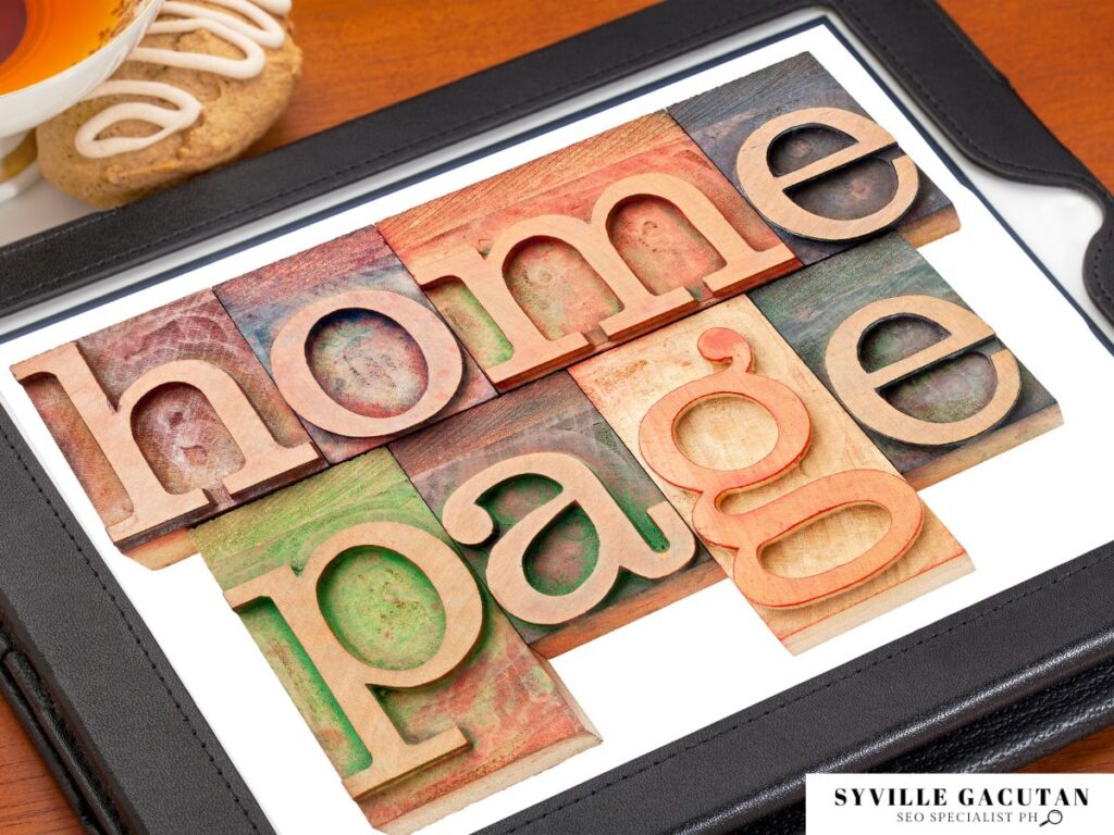 "homepage" spelled out in colorful block letters on a tablet