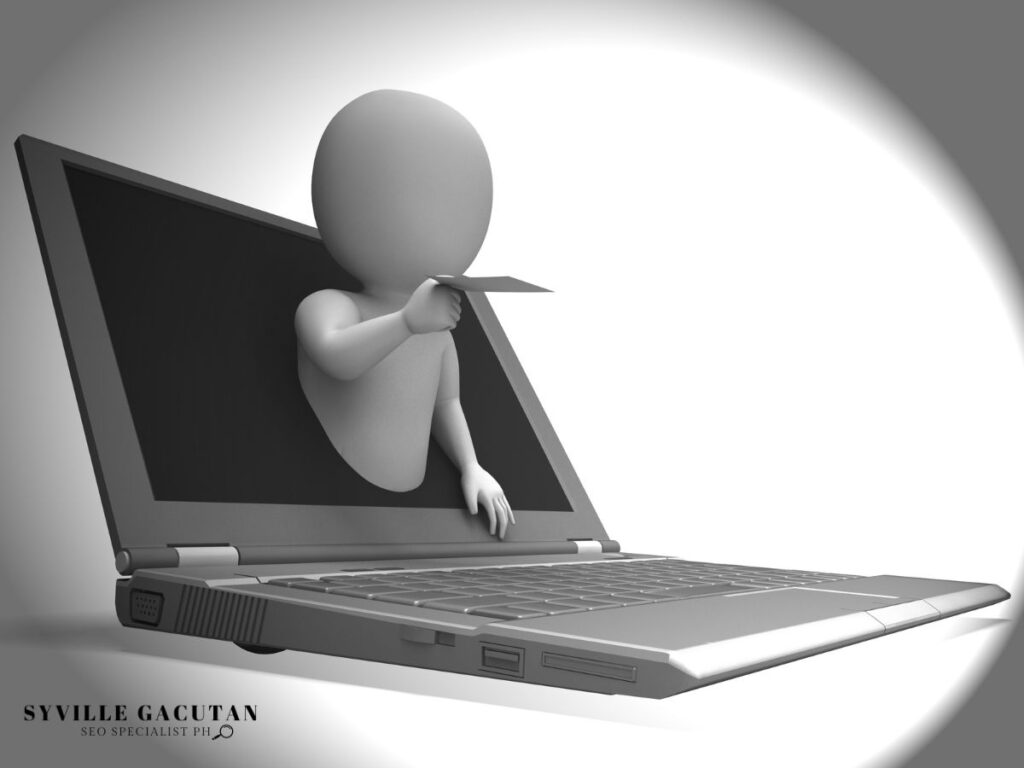 A 3D human figure coming out from the laptop.