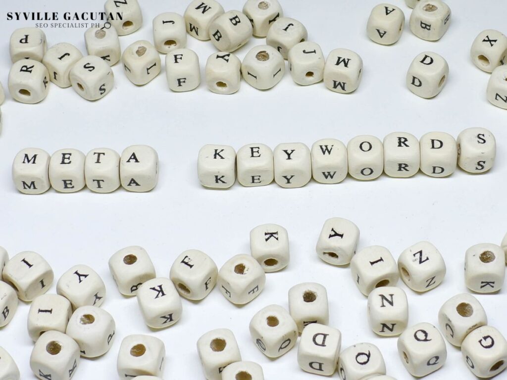 The blocks spelled the word "META KEYWORDS" 