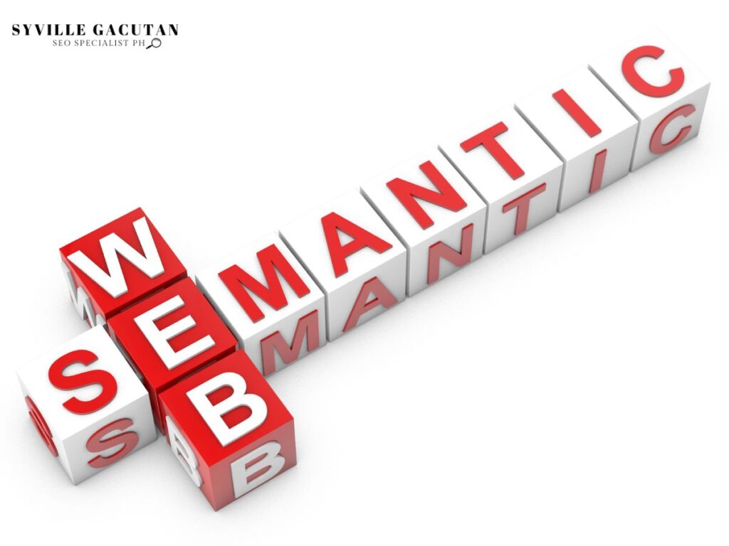 The words "WEB" and "SEMANTIC" formed using letter cubes in a crossword layout.