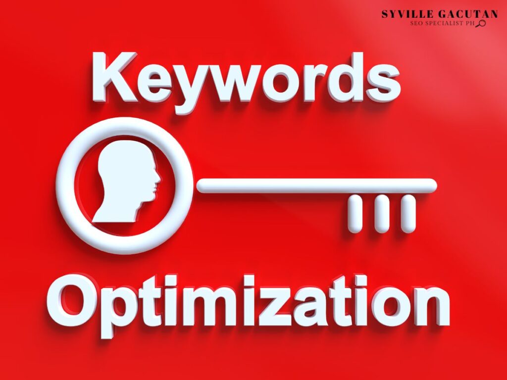  A red background with a key and "Keywords Optimization" in bold white text.