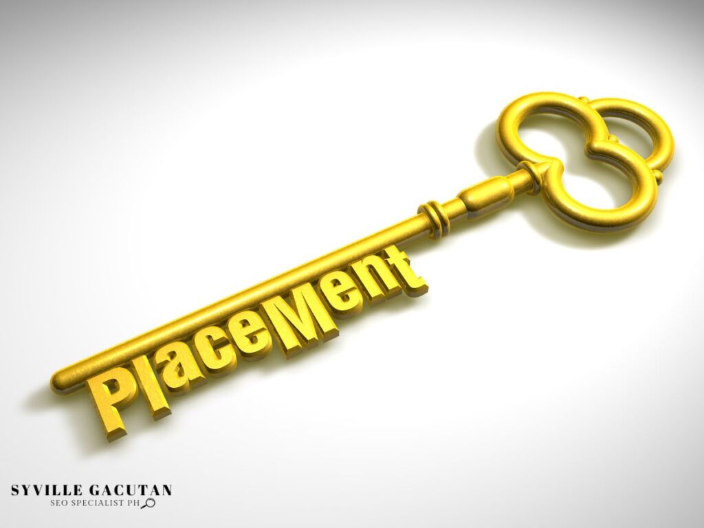 Gold key with the word "Placement" shaped into it.