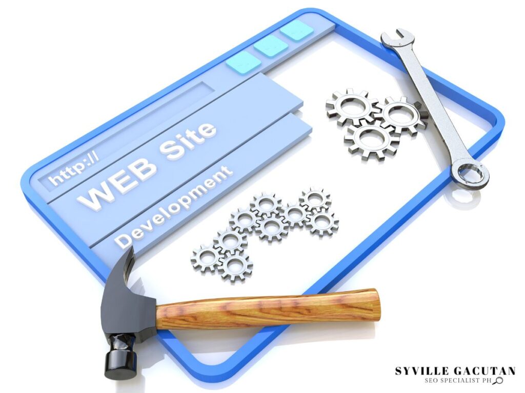 A 3D illustration of website development tools like a hammer and wrench.

