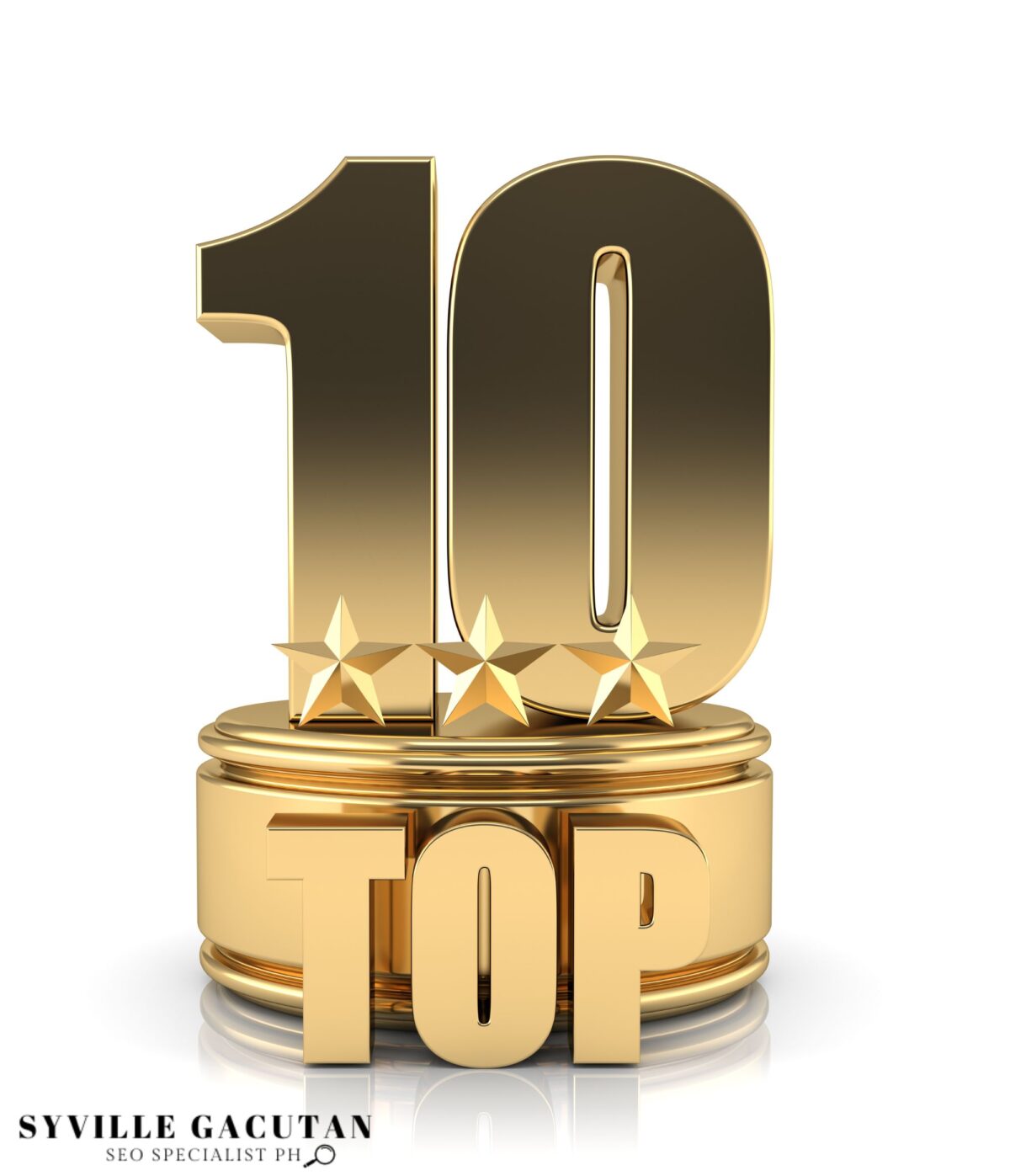 A golden 3D text of the word "TOP 10"