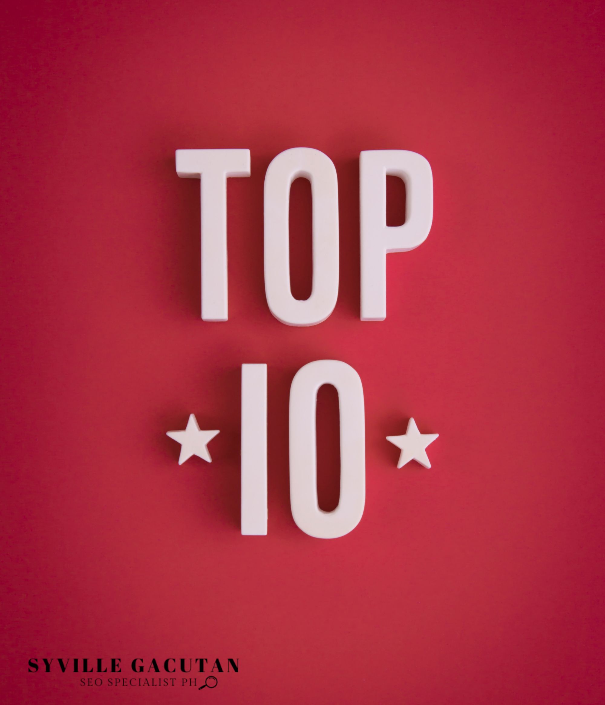 "Bold 'Top 10' text on a red background with stars."