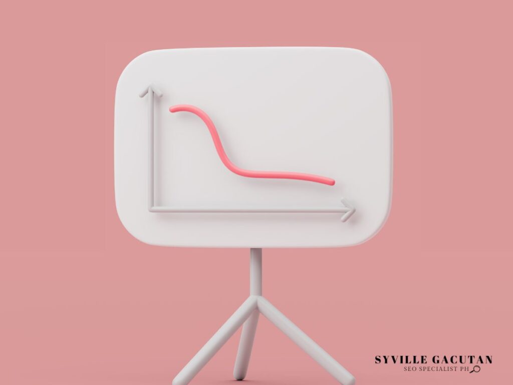 A white chart with a downward pink line on a tripod, set against a pink background.