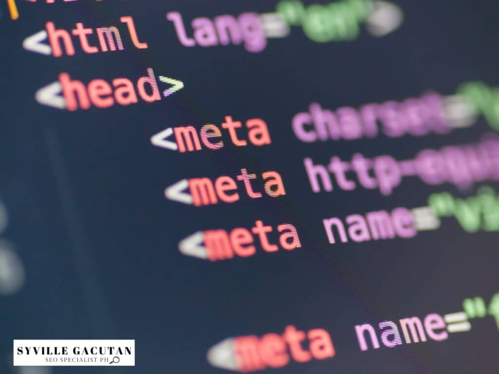 Highlighted HTML code showing meta tags on a digital screen.