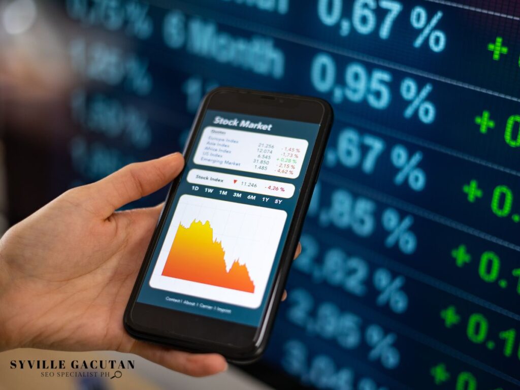  Stock market data on a smartphone screen.