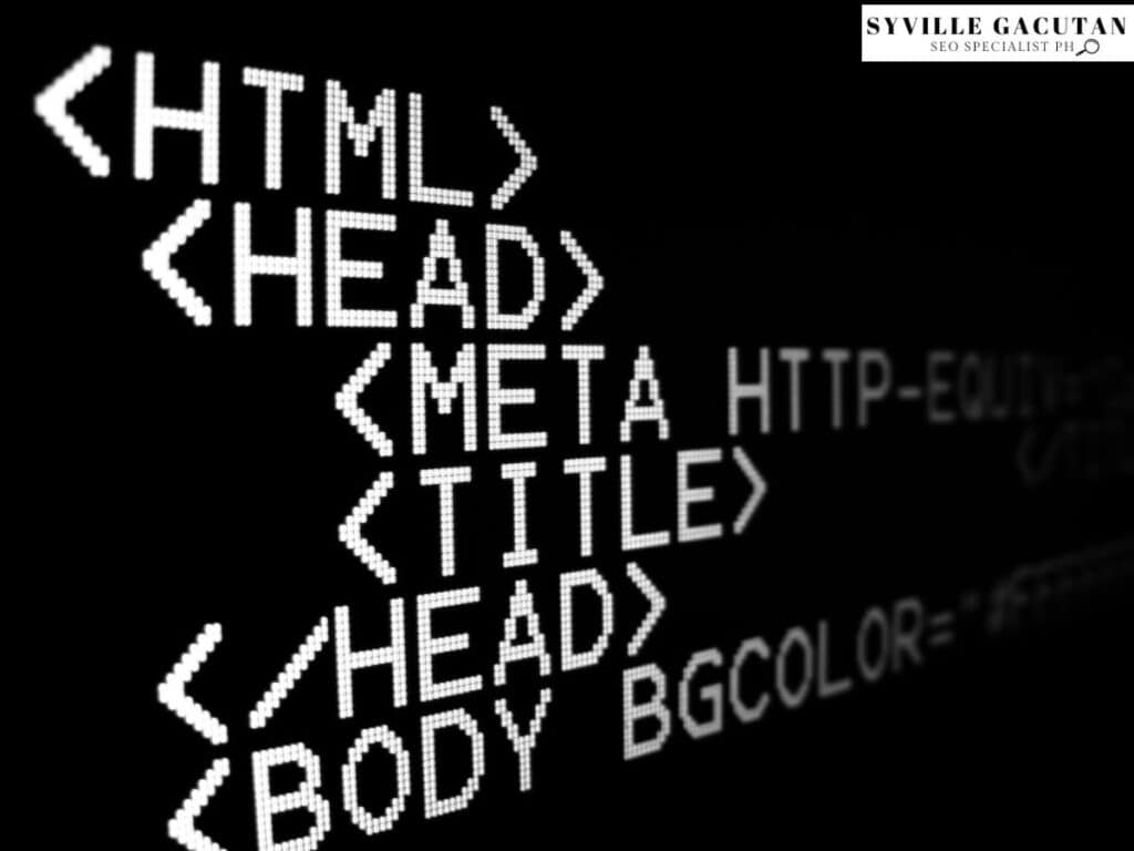 HTML code snippet with tags on a black background.