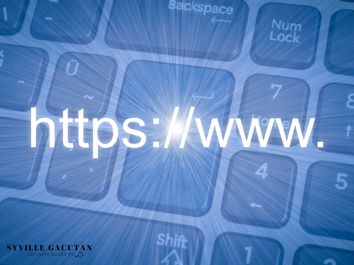 "https://" overlaid on a keyboard.