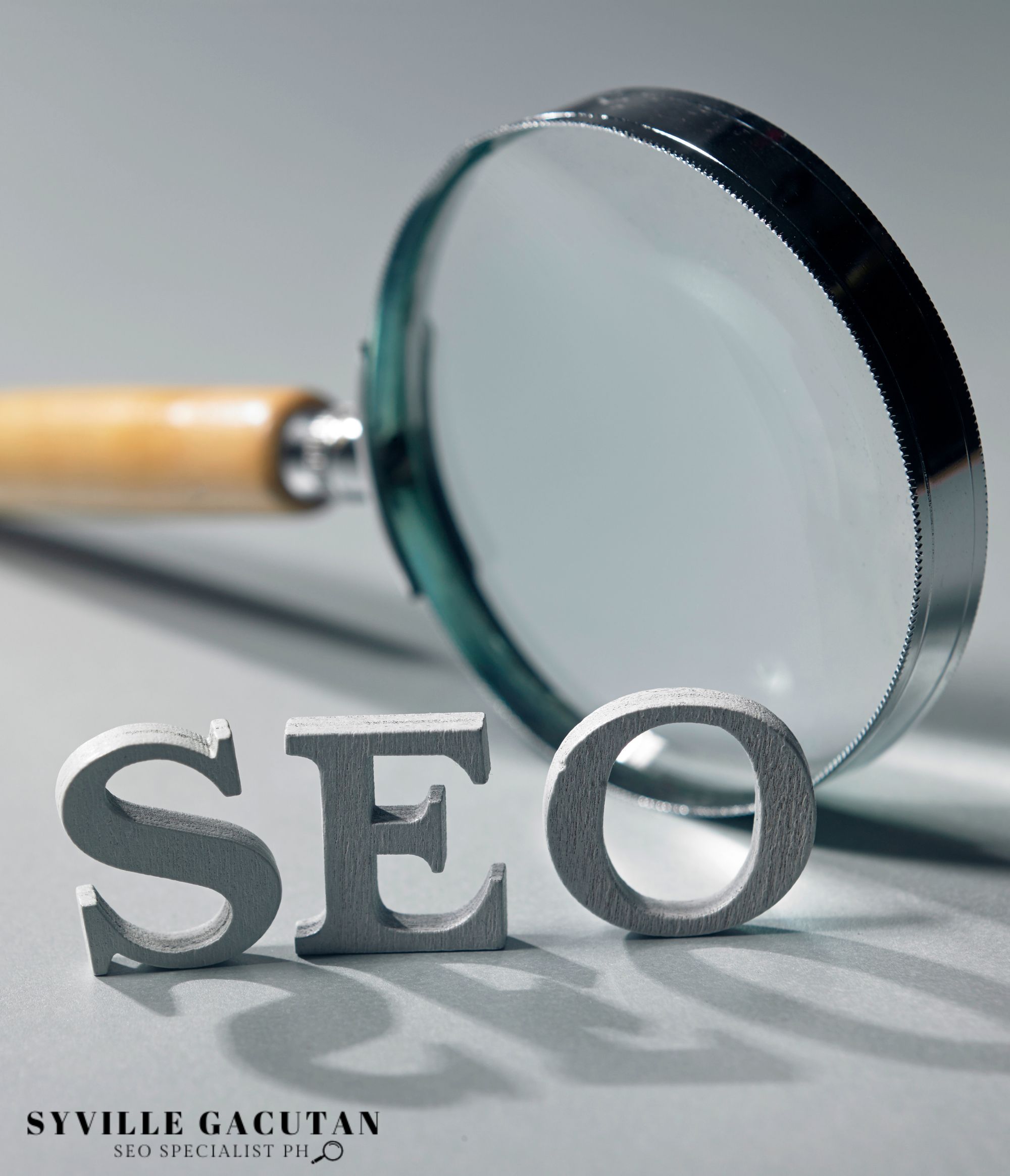 A magnifying glass next to the word "SEO"