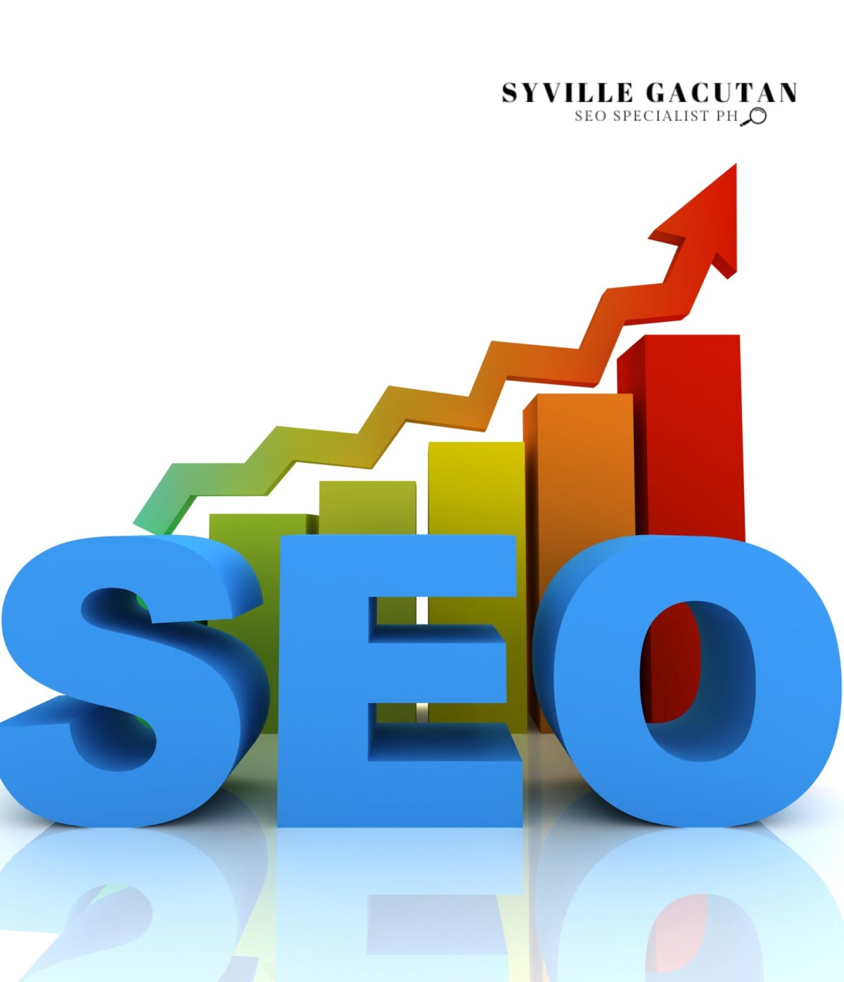 SEO letters with a rising bar chart showing growth.