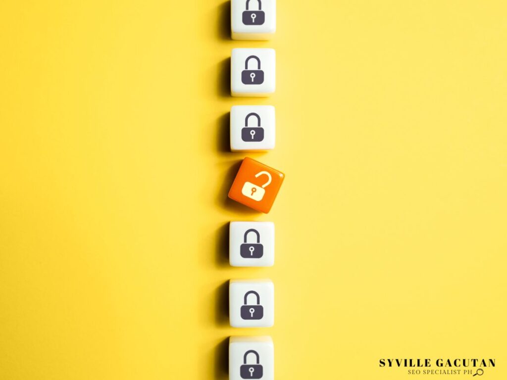 White lock icons lined vertically on yellow background with one orange unlocked icon standing out.