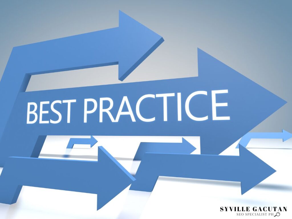 Blue arrows pointing right with "BEST PRACTICE" text in white against a light background.