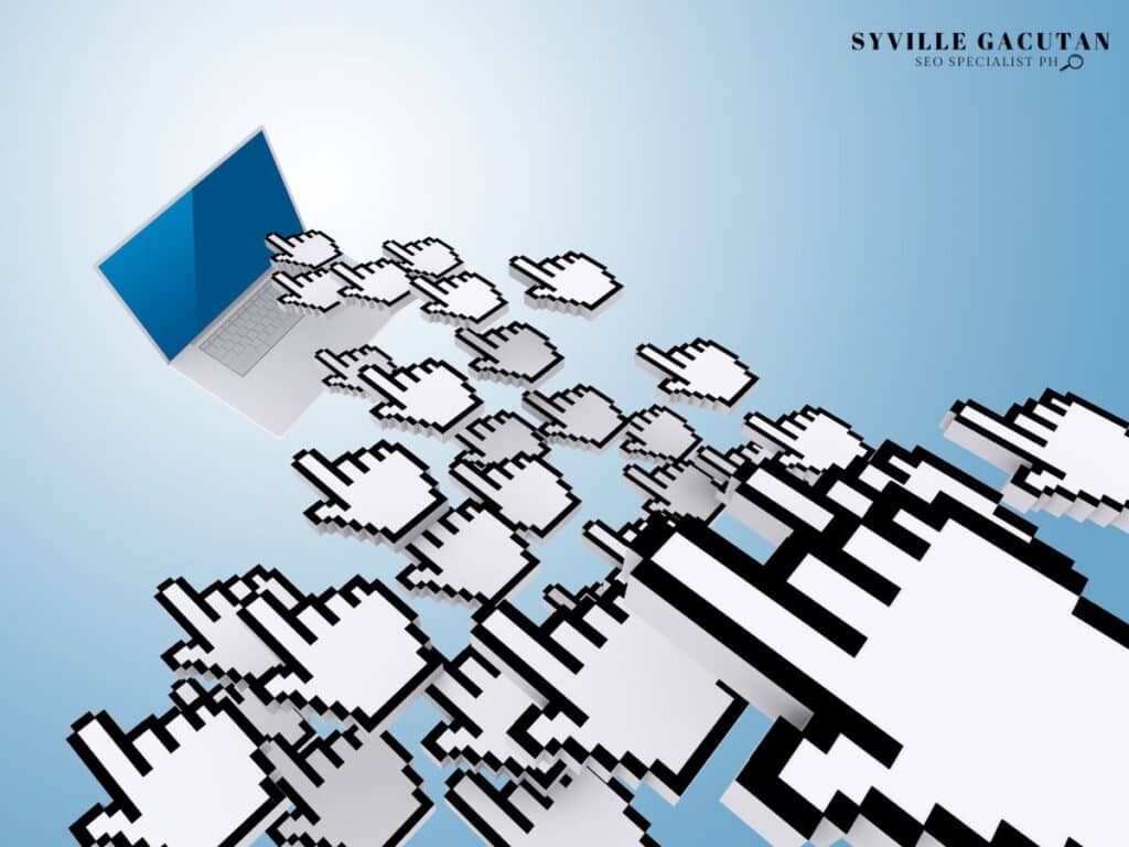 Numerous cursor icons pointing at a laptop.