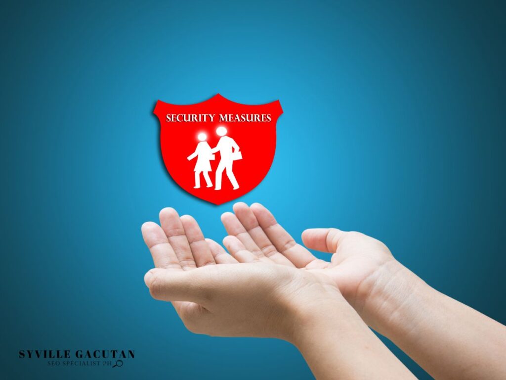 Hands under a red shield labeled "Security Measures."