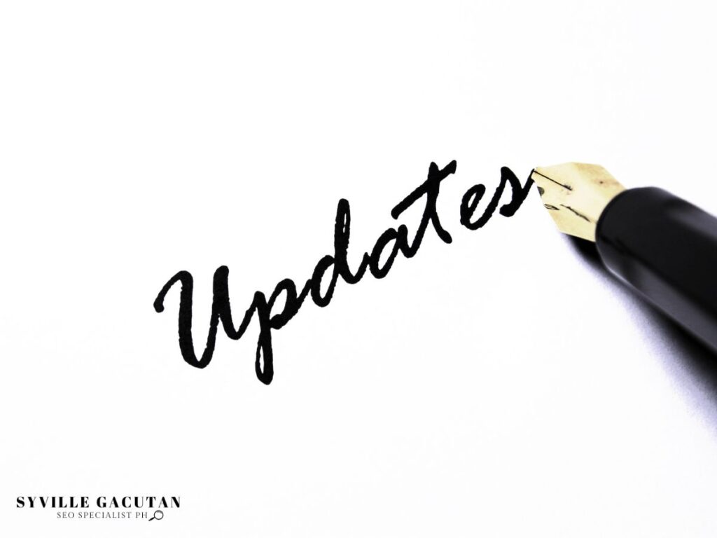 The word "Updates" handwritten with a fountain pen.