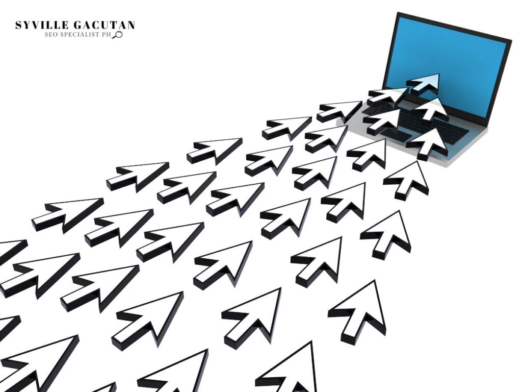 Multiple cursor arrows pointing toward a laptop screen.