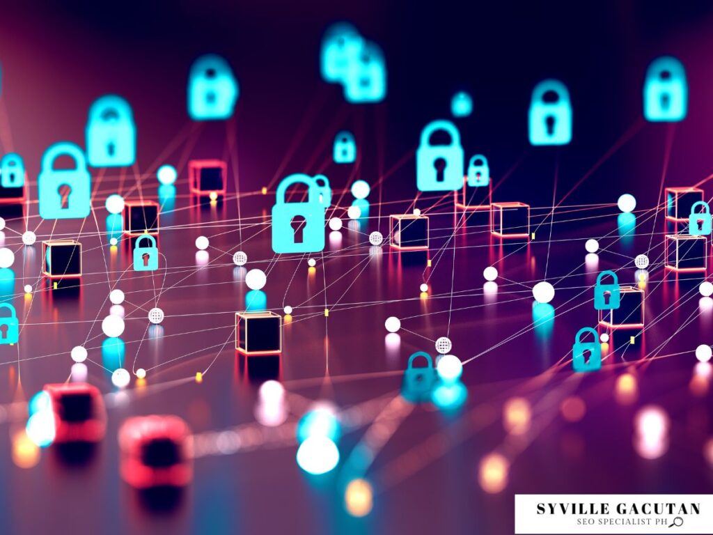 Digital network graphic with locks.