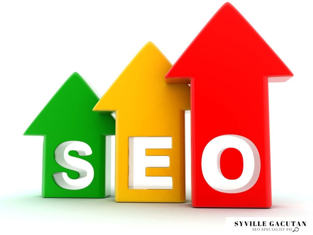 Colorful arrows with "SEO" letters pointing upward.