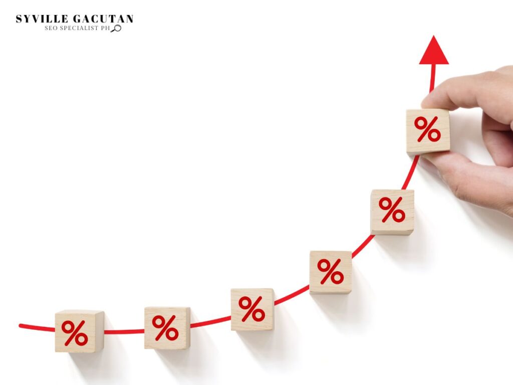 Wooden blocks with percentage signs forming an upward trend.