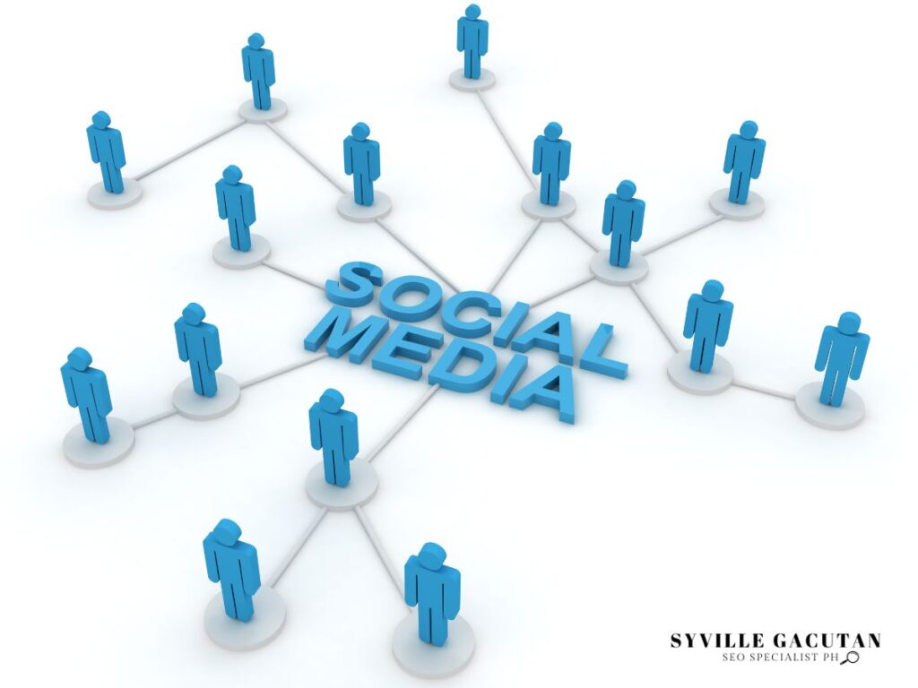Blue figures connected around "SOCIAL MEDIA" text on a network grid.