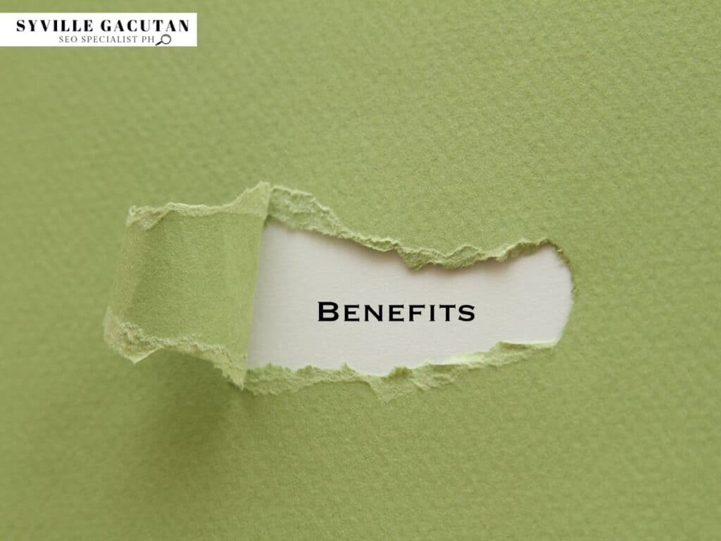 A green paper with "Benefits" torn through, symbolizing revealed advantages.