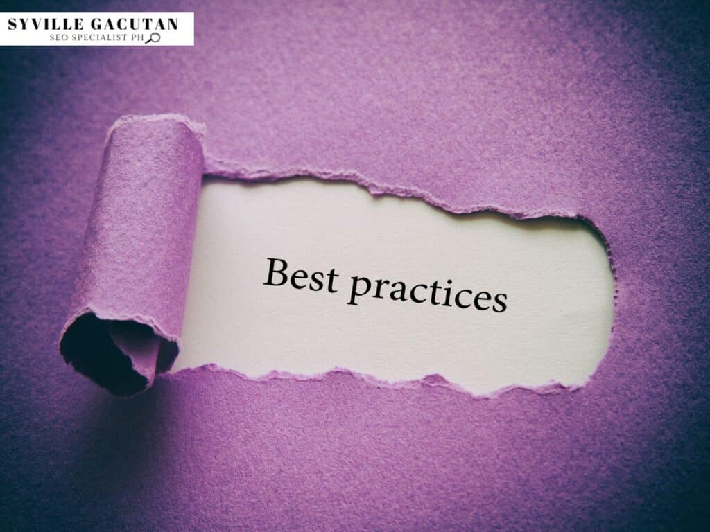 Purple paper torn to reveal "Best practices" text underneath, creating a window effect.