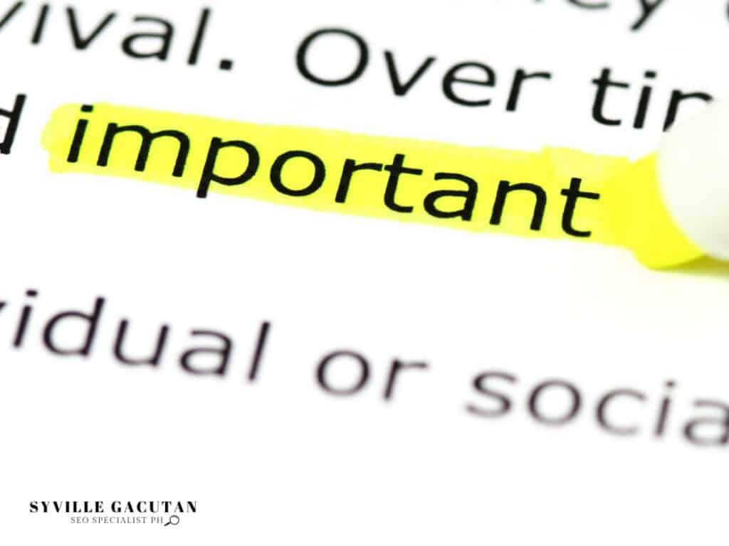 The word "important" highlighted in yellow against printed text on white paper.