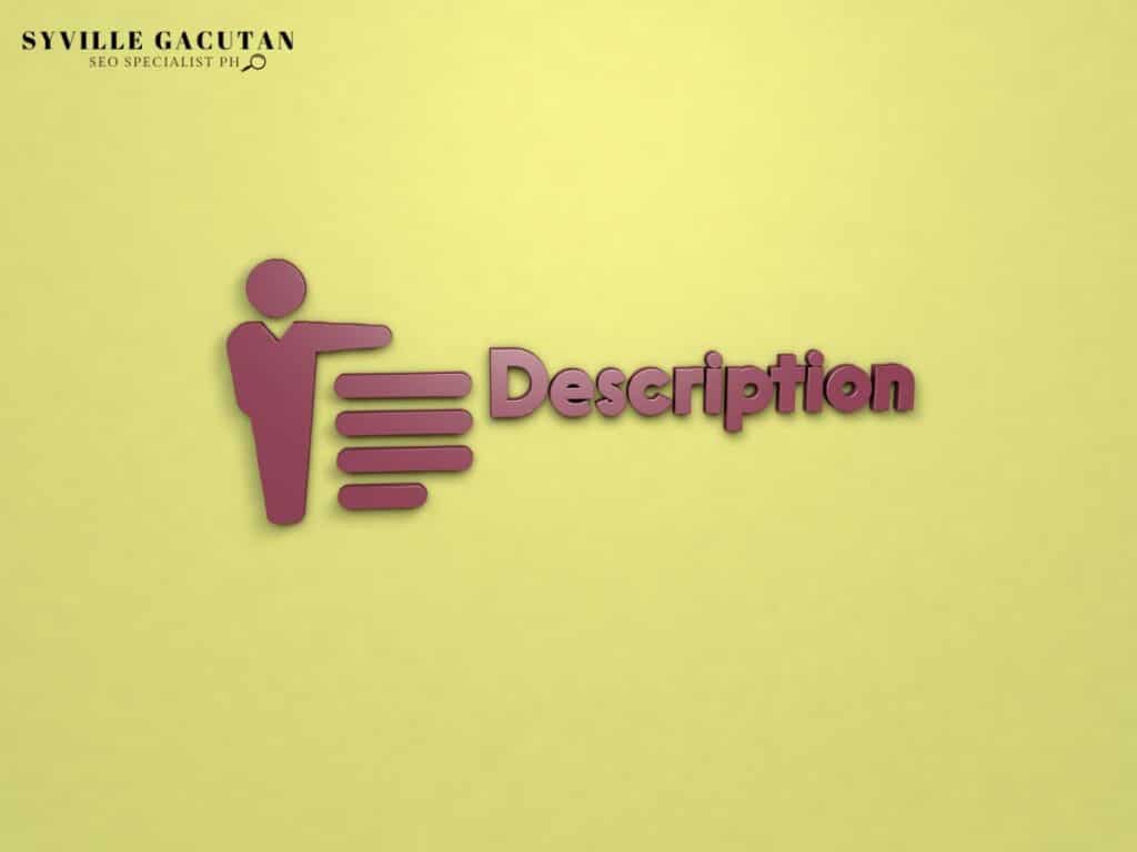 Maroon "Description" text with icon on yellow background.