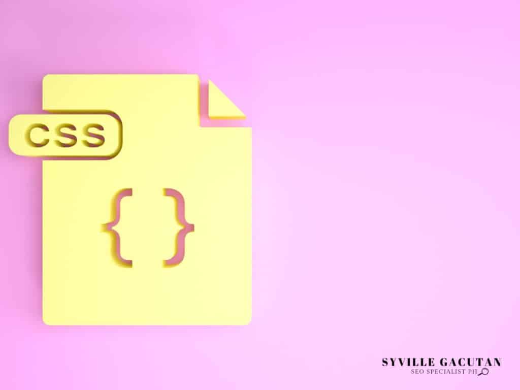 Yellow CSS file icon with curly braces on pink background, minimal design style.